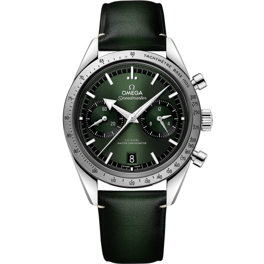 OMEGA Speedmaster '57 332.12.41.51.10.001, 40.5 mm steel with green dial – front view