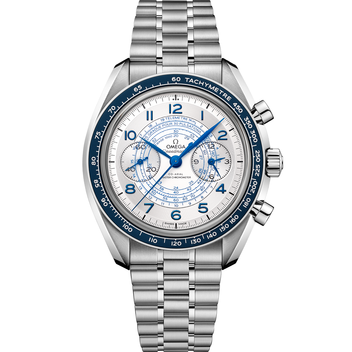 OMEGA Speedmaster Chronoscope 329.30.43.51.02.001, 43 mm steel with silver dial – front view