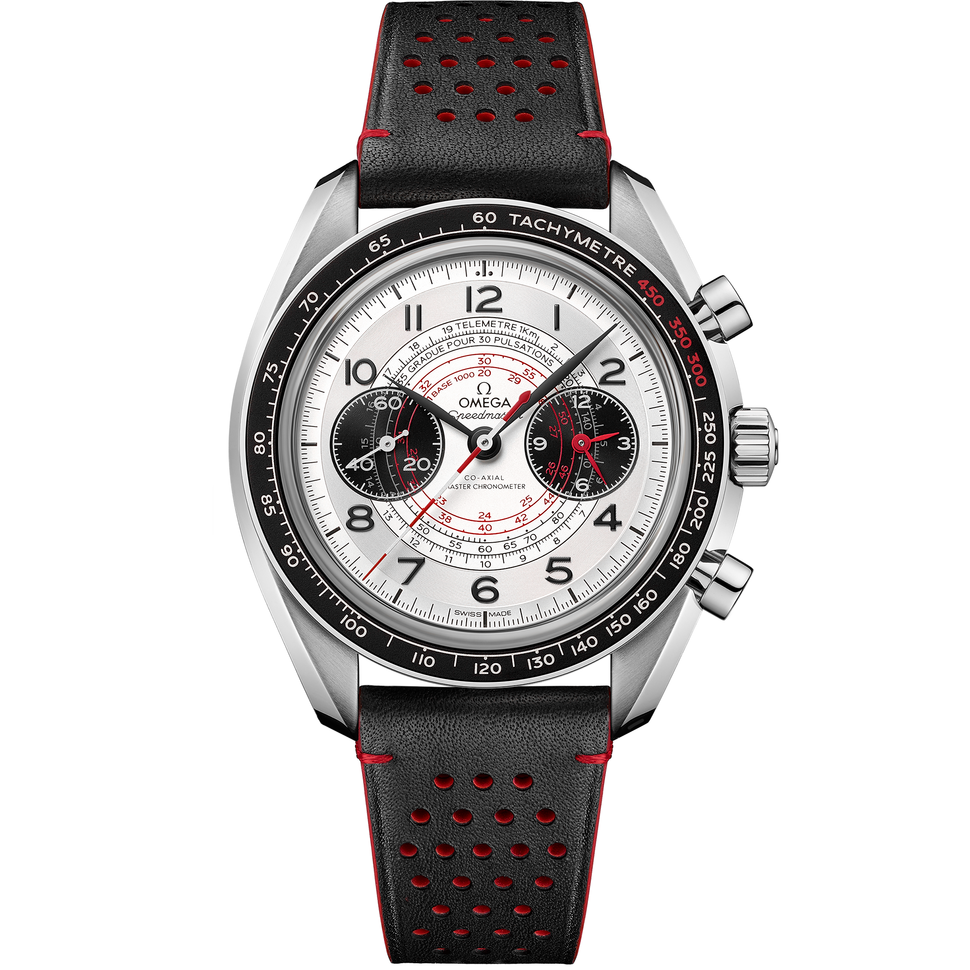 Omega Speedmaster Chronoscope 329.32.43.51.02.001 43 mm Steel Silver Dial Black Leather Strap Watch for Men