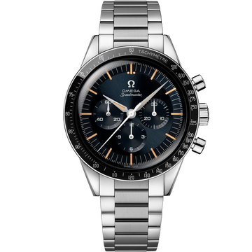 OMEGA Speedmaster First OMEGA in Space 310.30.40.50.06.001, 39.7 mm steel with blue-grey dial – front view
