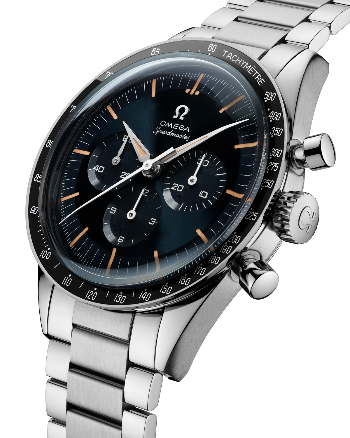 OMEGA Speedmaster First OMEGA in Space 310.30.40.50.06.001, 39.7 mm steel with blue-grey dial – official gallery image 4