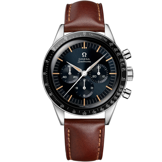 OMEGA Speedmaster First OMEGA in Space 310.32.40.50.06.002, 39.7 mm steel with blue-grey dial – front view