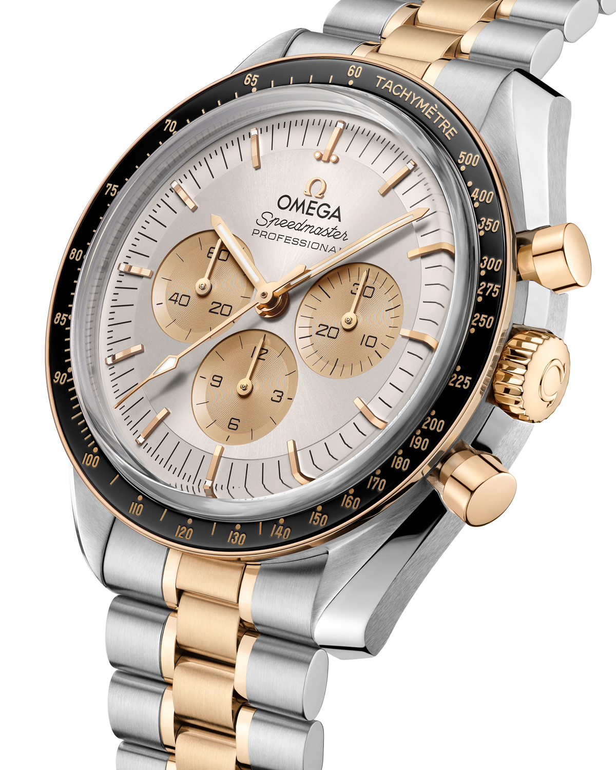 OMEGA Speedmaster Moonwatch Professional 310.20.42.50.02.001, 42 mm steel & moonshine™ gold with silver dial – official gallery image 4