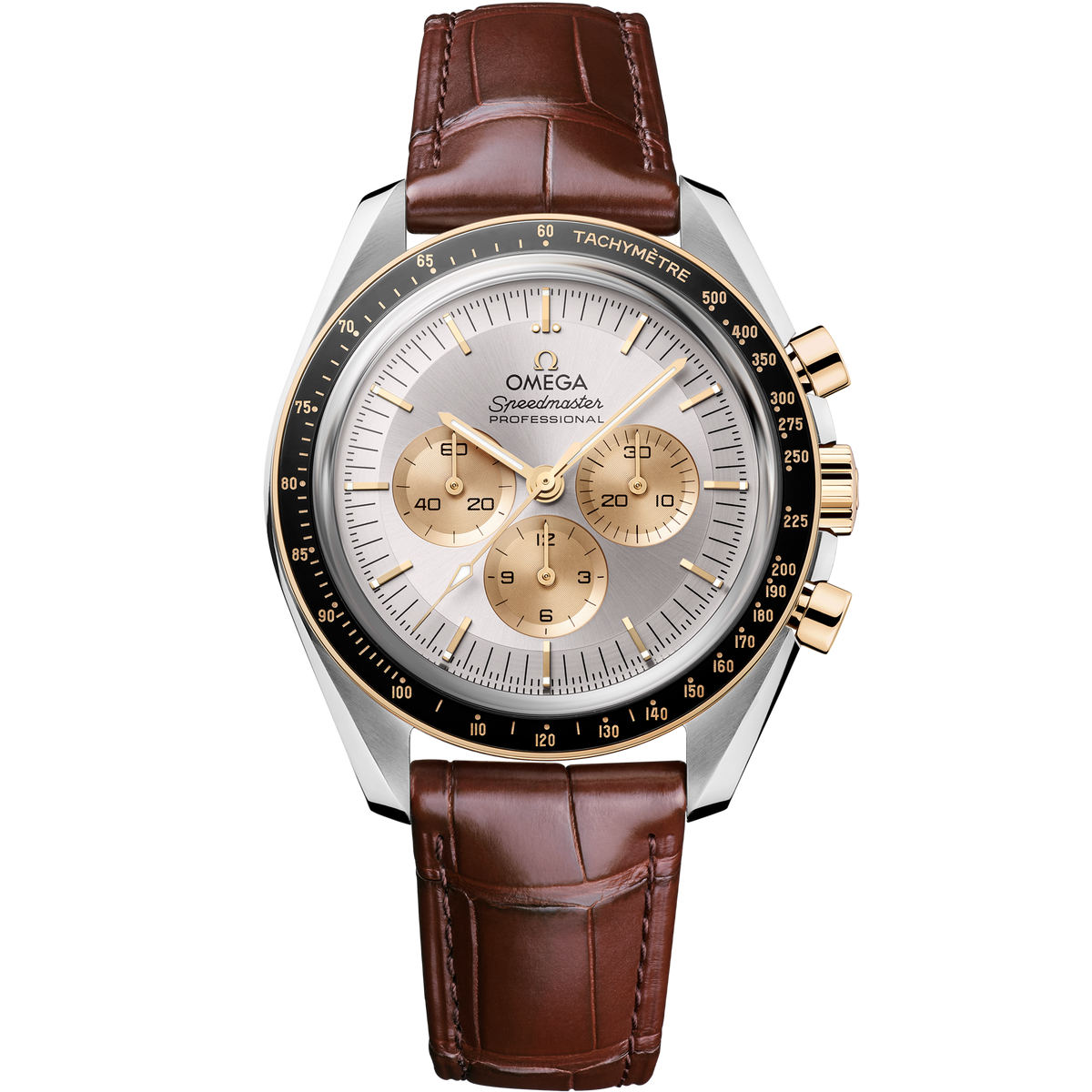 OMEGA Speedmaster Moonwatch Professional 310.23.42.50.02.001, 42 mm steel & moonshine™ gold with silver dial – front view
