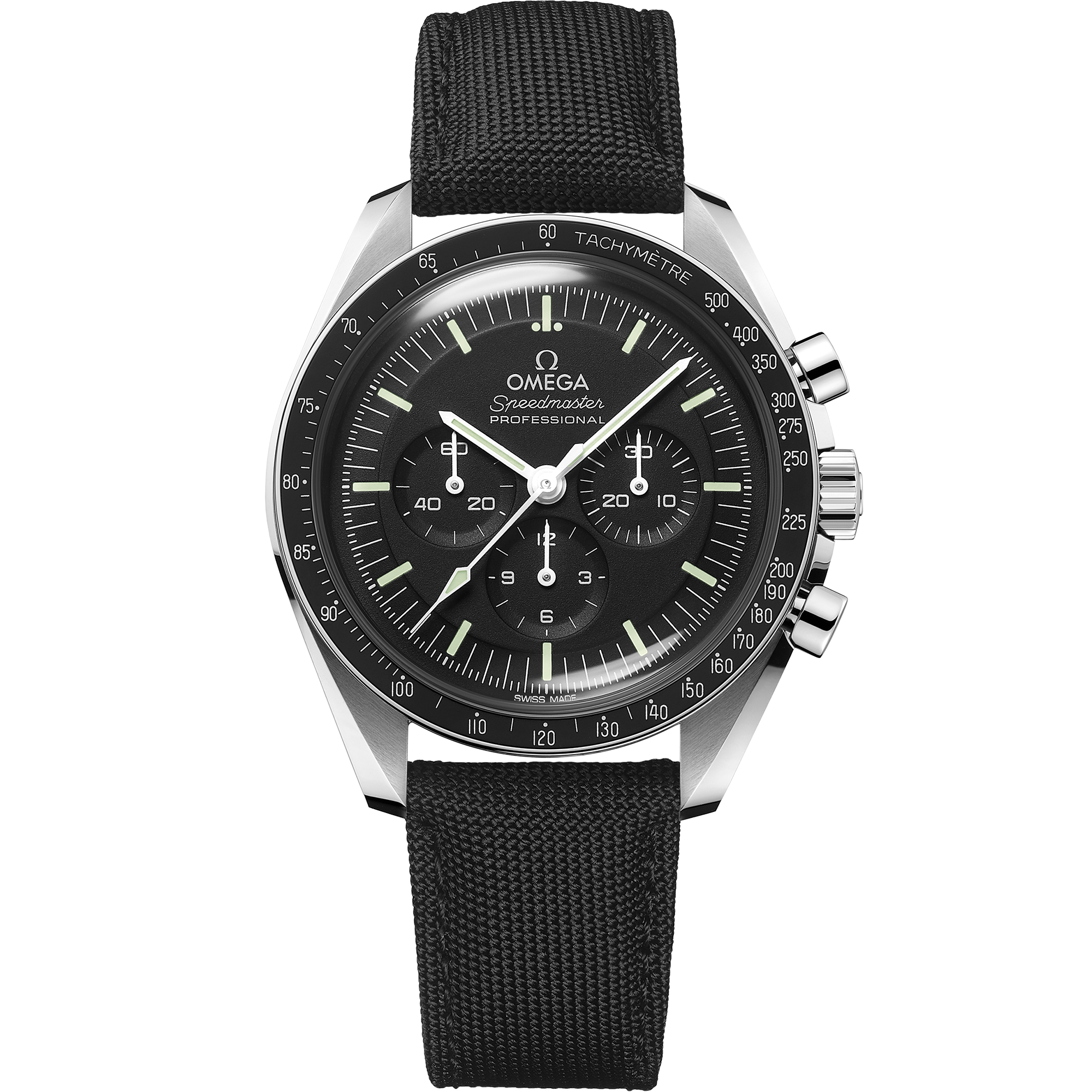 Omega Speedmaster Moonwatch Professional 310.32.42.50.01.001 42 mm Steel Black Dial Hesalite Black Fabric Strap Watch for Men