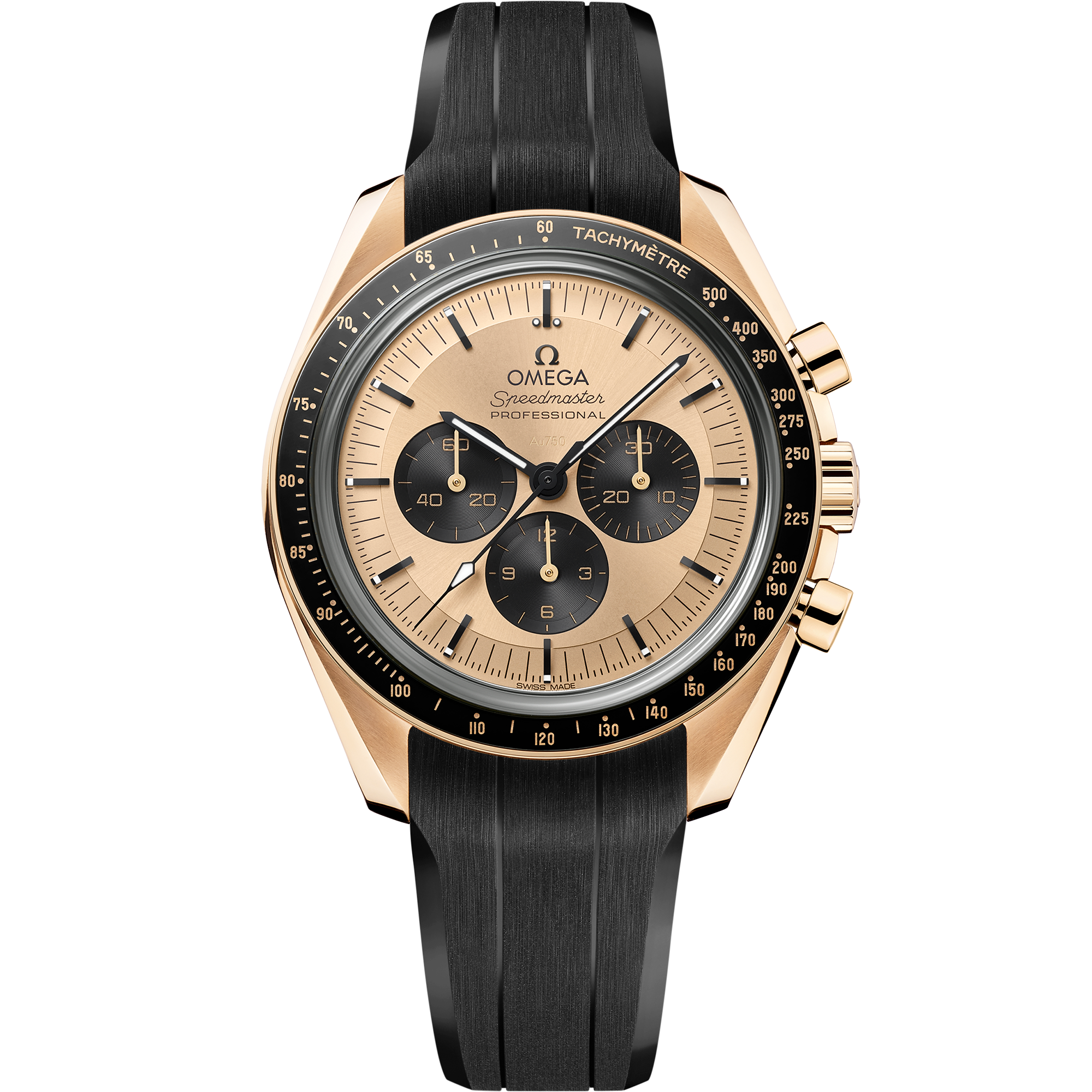 Omega Speedmaster Moonwatch Professional 310.62.42.50.99.001 42 mm Moonshine™ Gold Yellow Dial Black Rubber Strap Watch for Men
