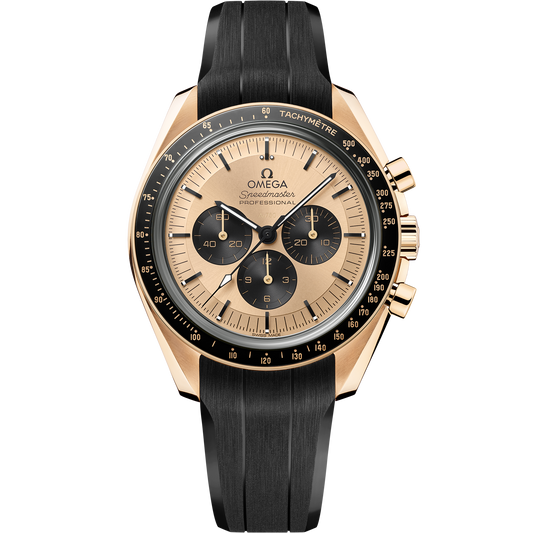 OMEGA Speedmaster Moonwatch Professional 310.62.42.50.99.001, 42 mm moonshine™ gold with yellow dial – front view