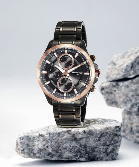Titan Np90104km04 Multifunction Black Dial Stainless Steel Strap Watch for Men