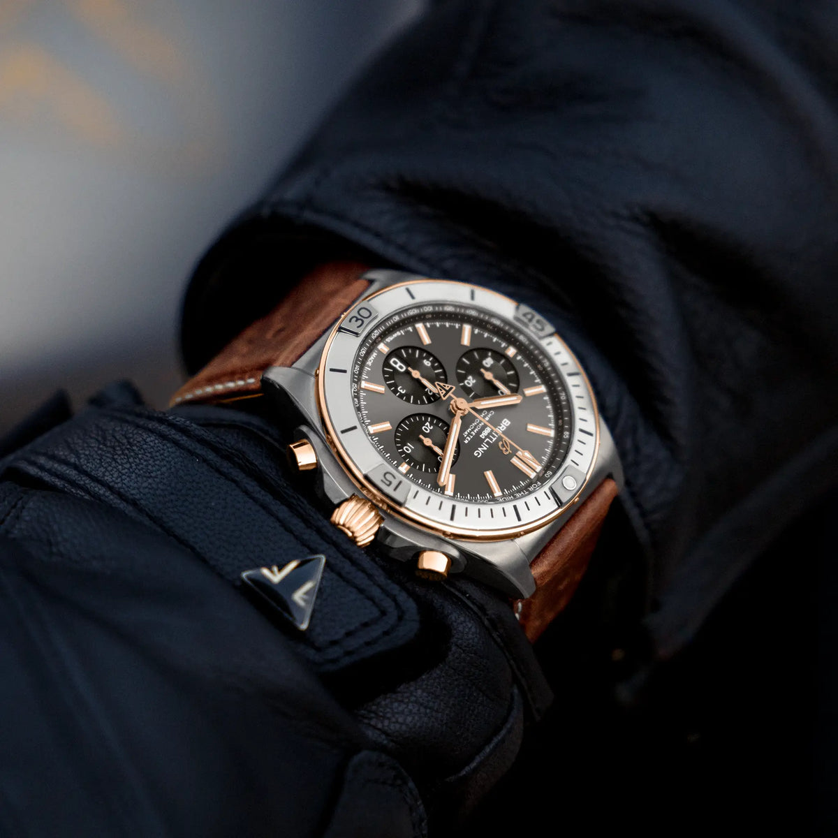 Breitling Chronomat B01 42 Triumph TB0134101M1X1 – shown on the wrist