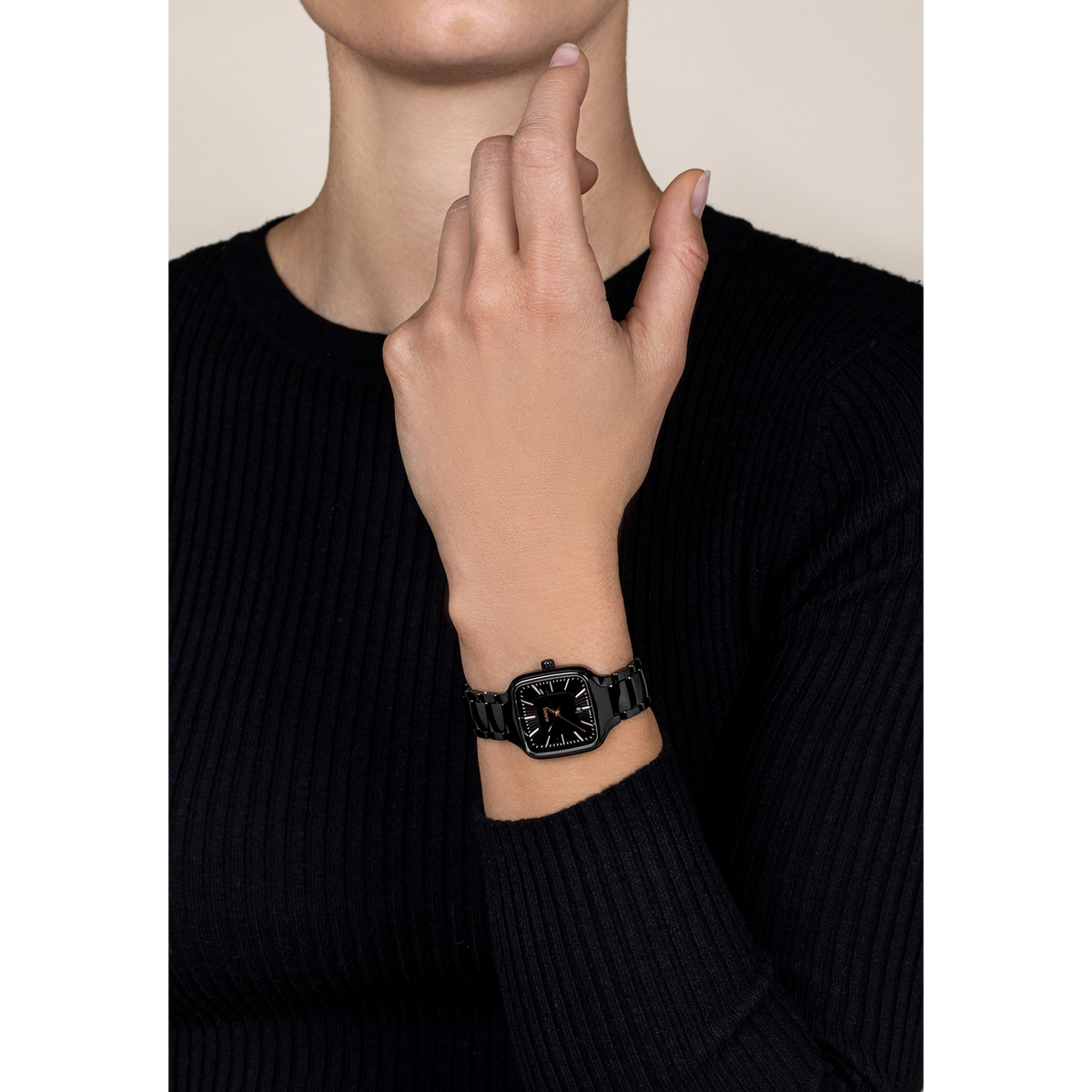Rado True Square R27080172 – shown on the wrist