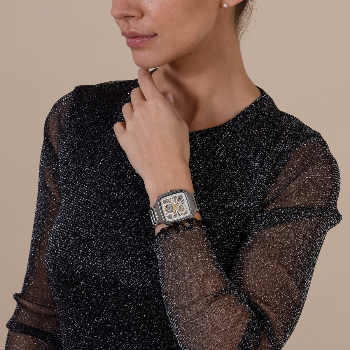 Rado True Square Automatic Open Heart Sparkling R27083722 – shown on the wrist