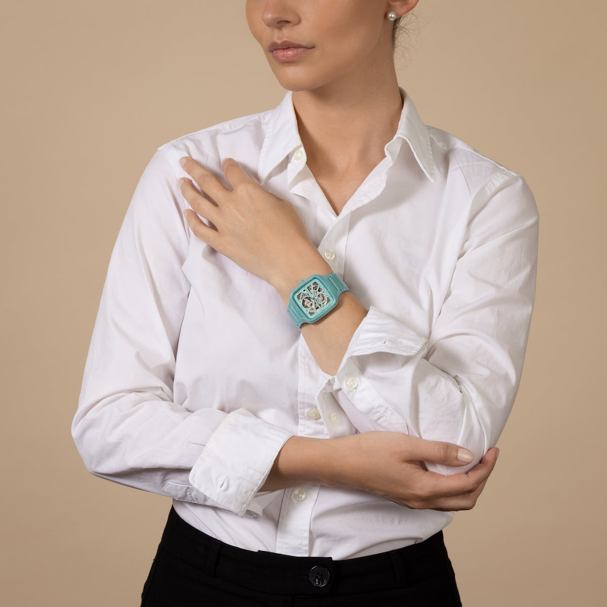 Rado True Square Automatic Open Heart R27176712 – shown on the wrist