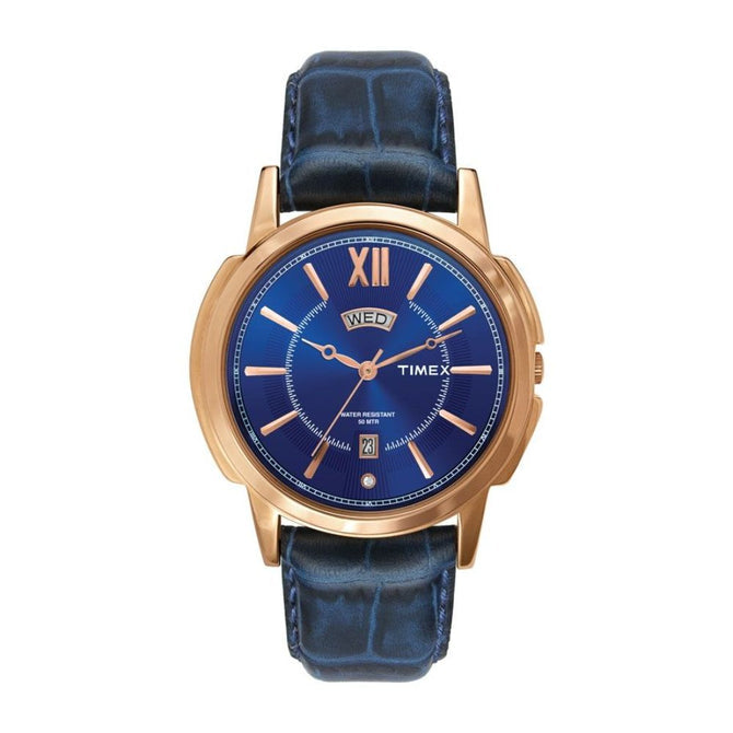 Timex Empera Men's Blue Dial Round Case Day Date Function Watch -TW000U310