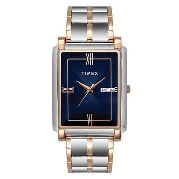 TIMEX CLASSICS MEN'S BLUE DIAL RECTANGLE CASE DAY DATE FUNCTION WATCH -TW000W912