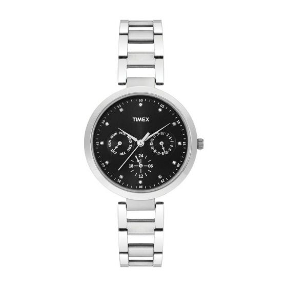 TIMEX FASHION WOMEN'S BLACK DIAL ROUND CASE MULTIFUNCTION FUNCTION WATCH -TW000X205