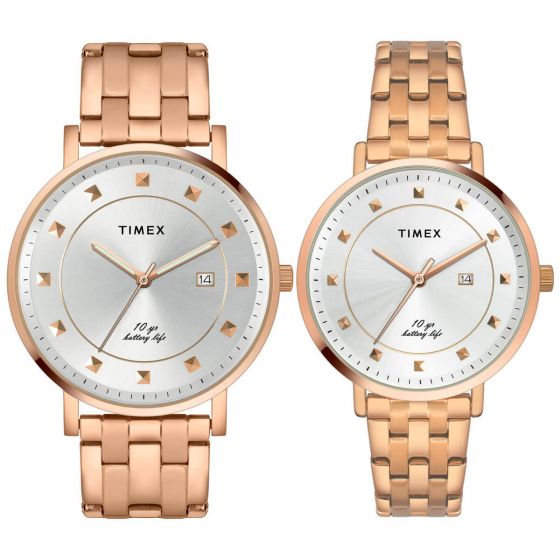 TIMEX EMPERA PAIRS SILVER DIAL ROUND CASE 10 YEAR BATTERY LIFE + DATE FUNCTION WATCH -TW00PR281