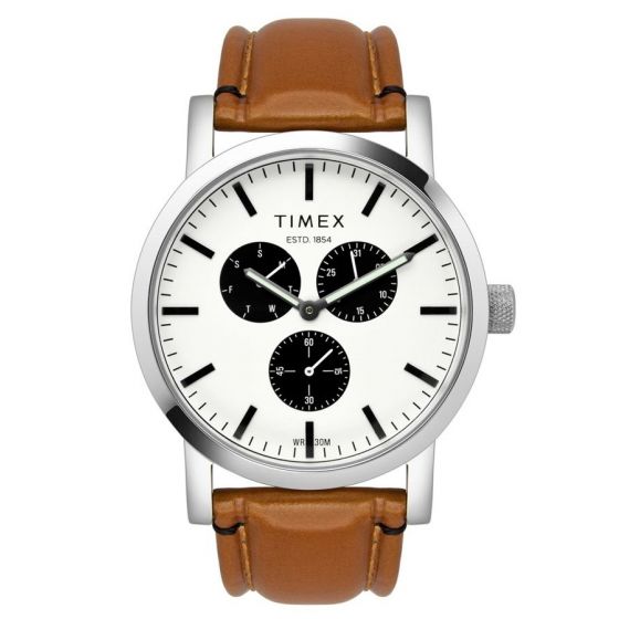 TIMEX FASHION MEN'S SILVER DIAL ROUND CASE MULTIFUNCTION FUNCTION WATCH -TWEG16605