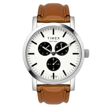 TIMEX FASHION MEN'S SILVER DIAL ROUND CASE MULTIFUNCTION FUNCTION WATCH -TWEG16605