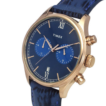Timex Fashion Men's Blue Dial Round Case Dual Time Function Watch -TWEG19807