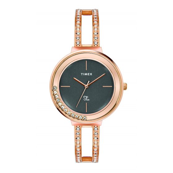 TIMEX FRIA WOMEN'S GREY DIAL ROUND CASE 3 HANDS FUNCTION WATCH -TWEL13503