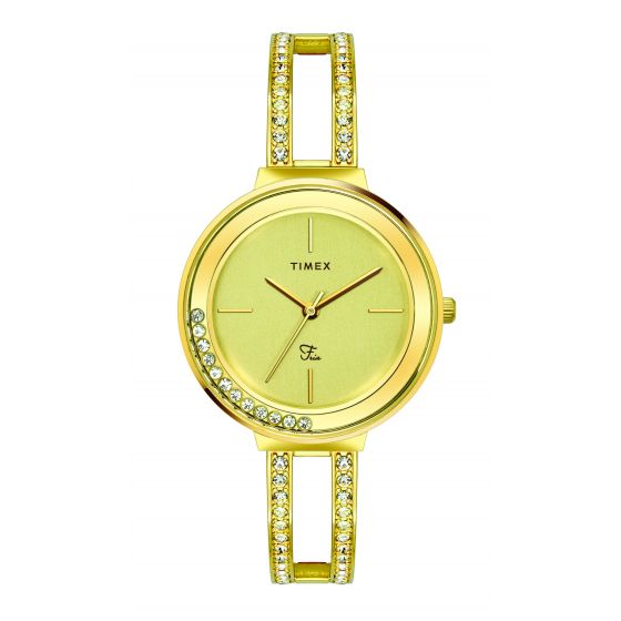 TIMEX FRIA WOMEN'S CHAMPAGNE DIAL ROUND CASE 3 HANDS FUNCTION WATCH -TWEL13504