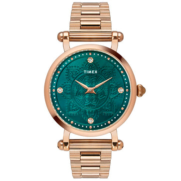 Timex Fria Women's Green Dial Round Case 2 Hands Function Watch -TWEL14303