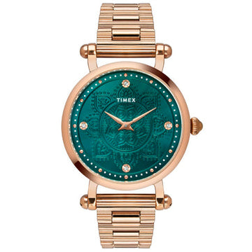 Timex Fria Women's Green Dial Round Case 2 Hands Function Watch -TWEL14303