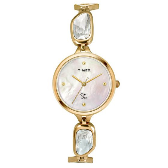 TIMEX FRIA WOMEN'S MOTHER OF PEARL DIAL ROUND CASE 3 HANDS FUNCTION WATCH -TWEL15900