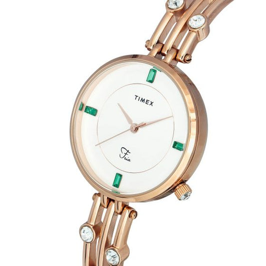 TIMEX FRIA WOMEN'S SILVER DIAL ROUND CASE 3 HANDS FUNCTION WATCH -TWEL16000