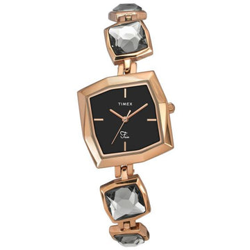 TIMEX FRIA WOMEN'S BLACK DIAL SQUARE CASE 3 HANDS FUNCTION WATCH -TWEL16100