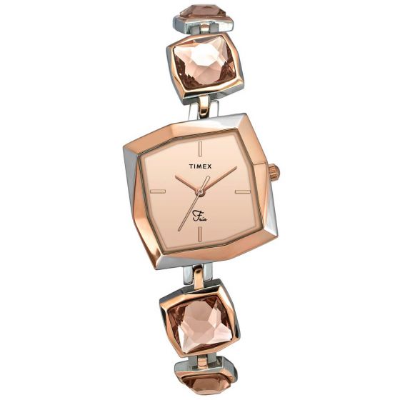 TIMEX FRIA WOMEN'S ROSE GOLD DIAL SQUARE CASE 3 HANDS FUNCTION WATCH -TWEL16101