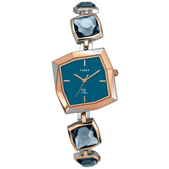 TIMEX FRIA WOMEN'S BLUE DIAL SQUARE CASE 3 HANDS FUNCTION WATCH -TWEL16102
