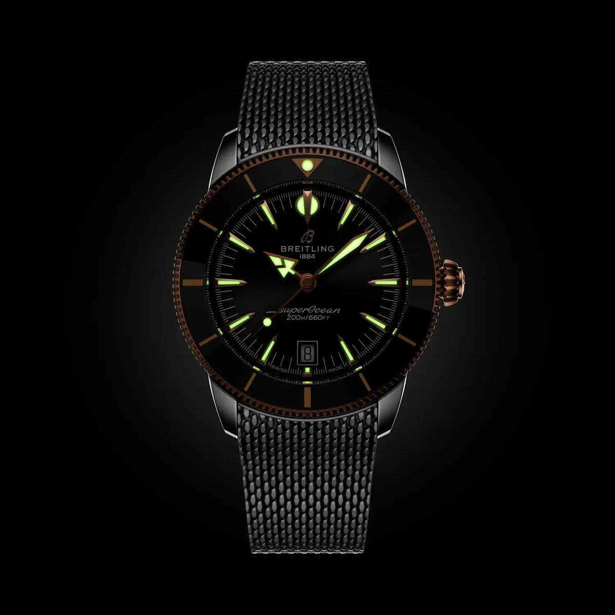 Breitling Superocean Heritage B31 Automatic 42 UB3111241B1A1 – luminous hands and markers in the dark