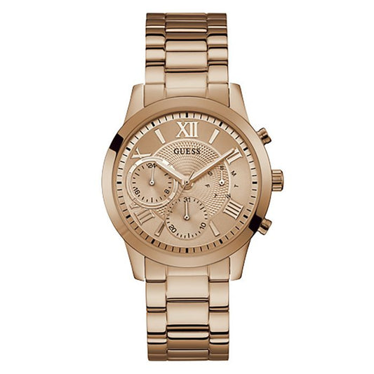 Guess Women SOLAR Round Rose Gold Watches-W1070L3 - Kamal Watch Company