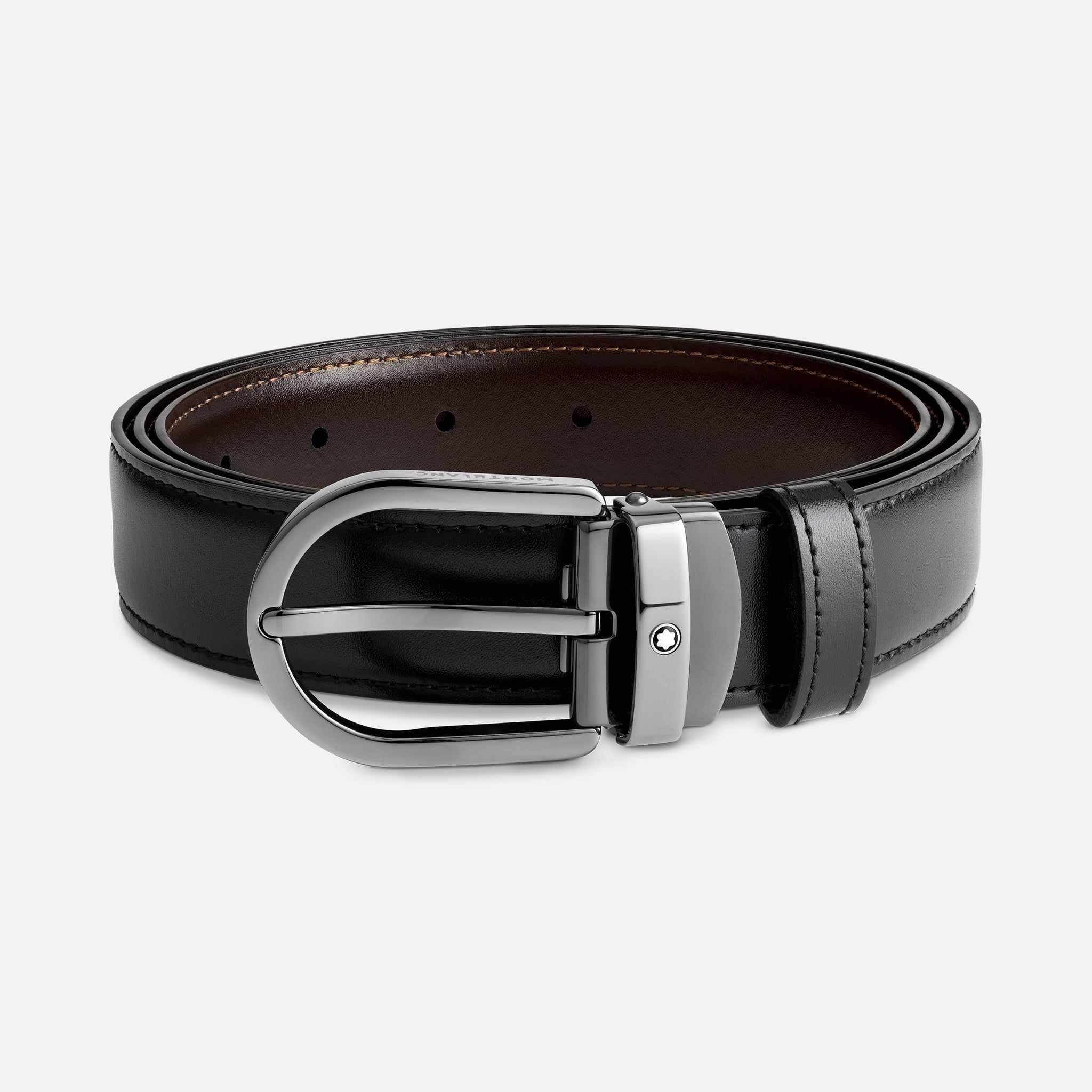 HORSESHOE BUCKLE BLACK/BROWN 30 MM REVERSIBLE LEATHER BELT