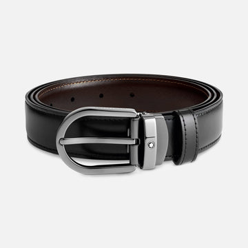 HORSESHOE BUCKLE BLACK/BROWN 30 MM REVERSIBLE LEATHER BELT