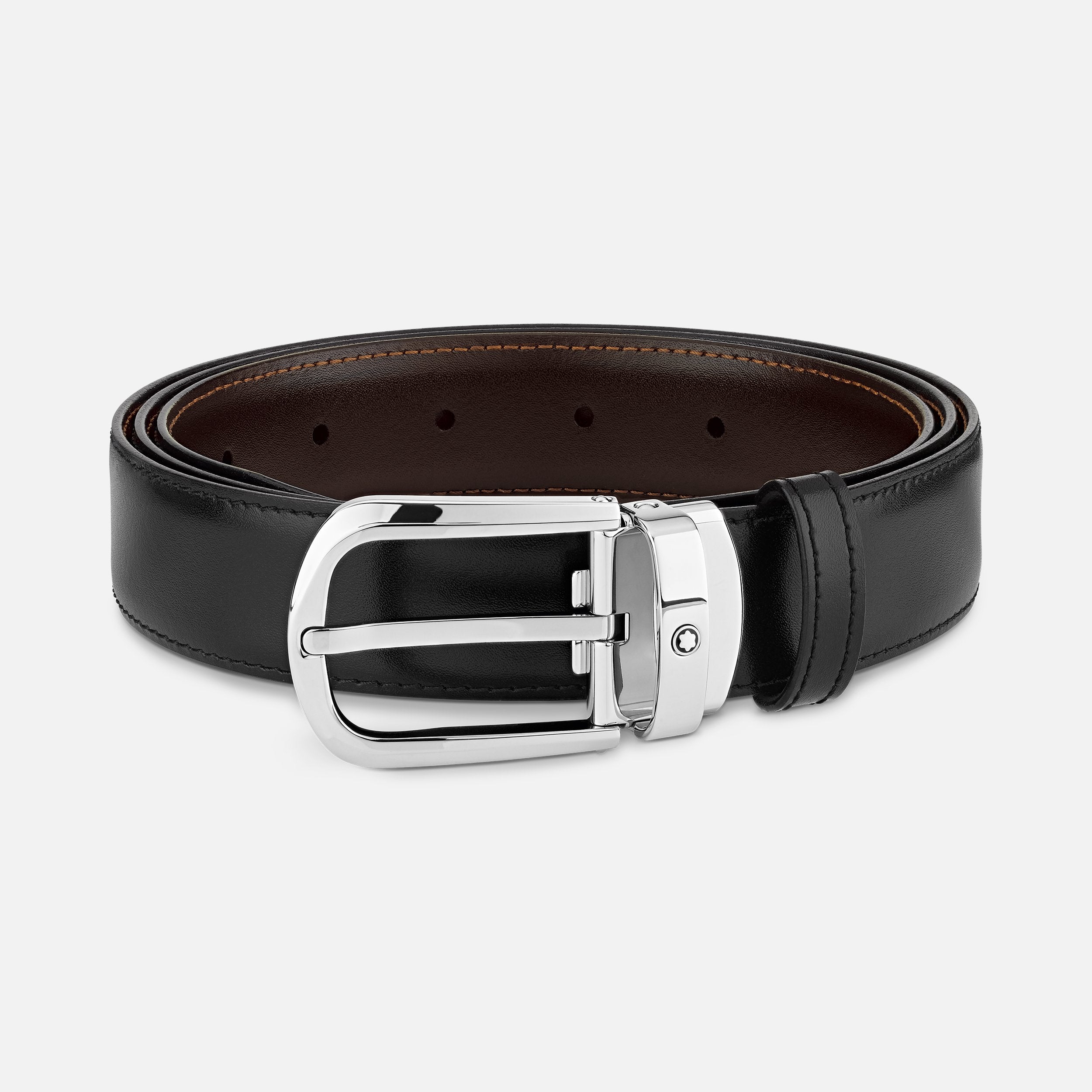 HORSESHOE BUCKLE BLACK/BROWN 30 MM REVERSIBLE LEATHER BELT-MB114412