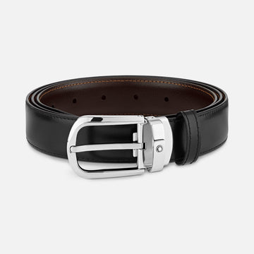 HORSESHOE BUCKLE BLACK/BROWN 30 MM REVERSIBLE LEATHER BELT-MB114412
