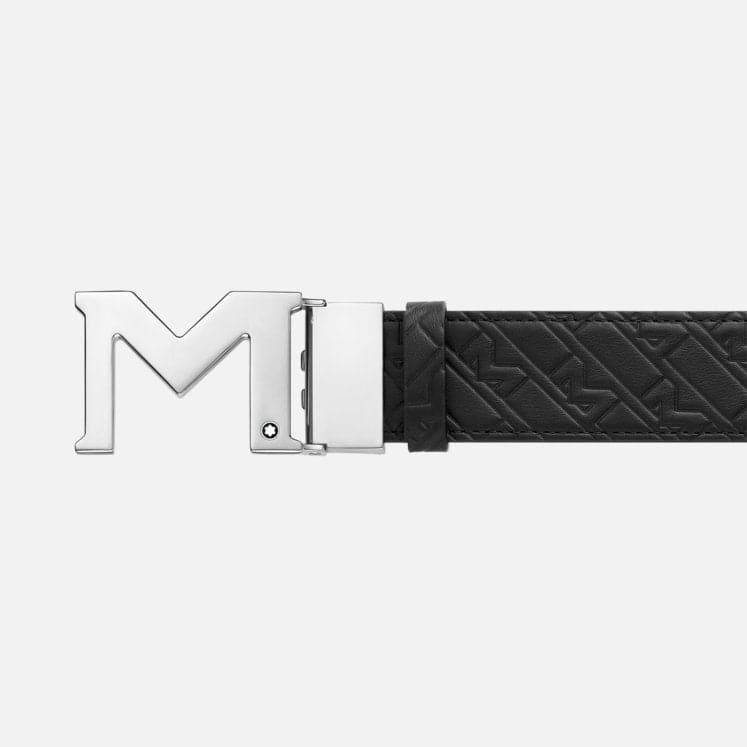Montblanc M buckle black/blue 35 mm reversible leather belt MB128787 - Kamal Watch Company