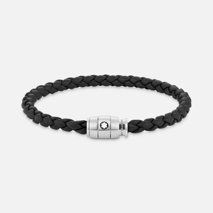 BRACELET STEEL 3 RINGS CLOSING AND BLACK LEATHER-MB130897