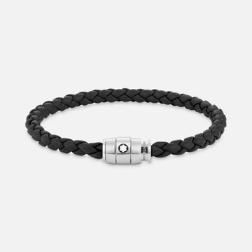 BRACELET STEEL 3 RINGS CLOSING AND BLACK LEATHER-MB130897