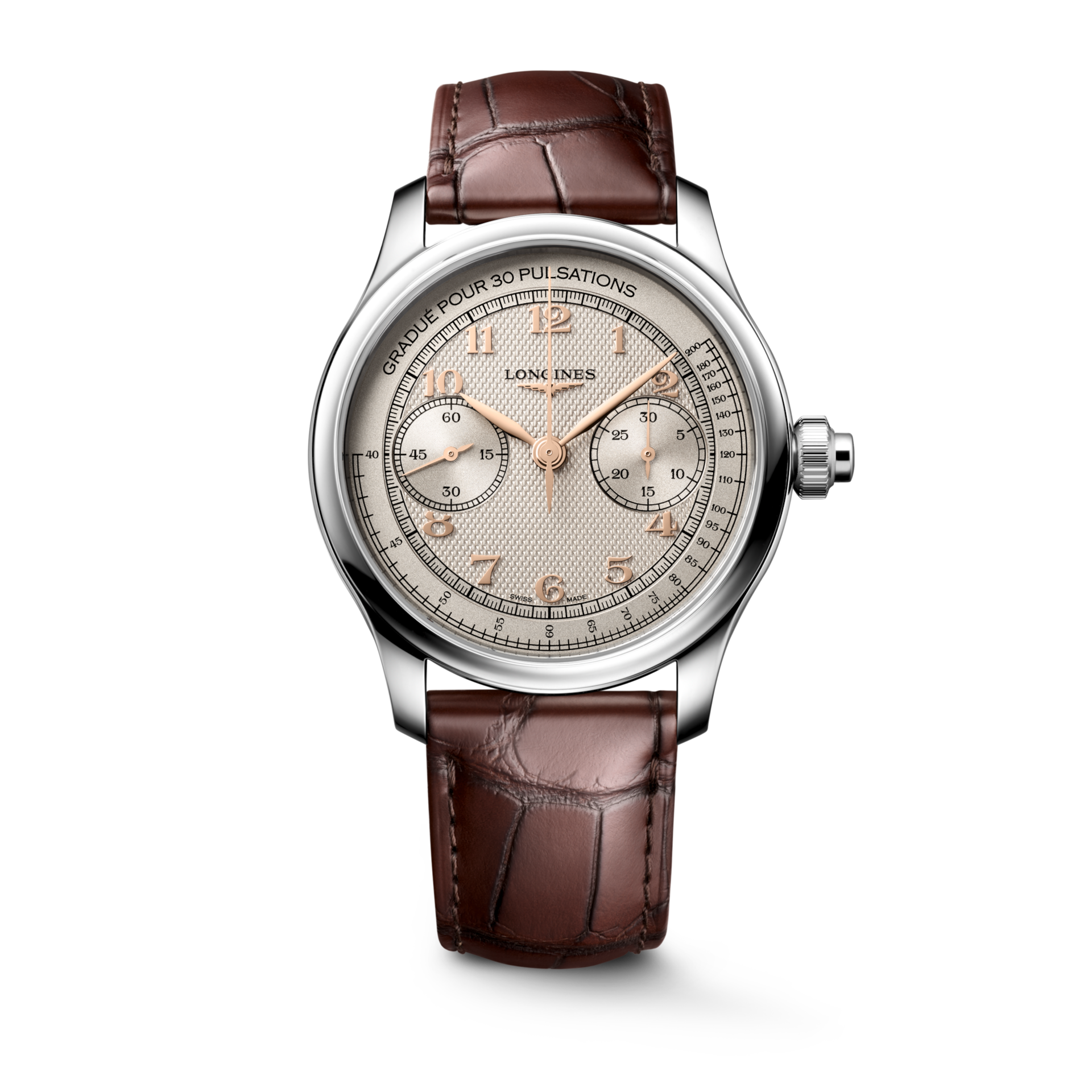 Longines Master Monopusher Men Automatic Ivory Dial Chronograph Alligator Leather Watch L29604782