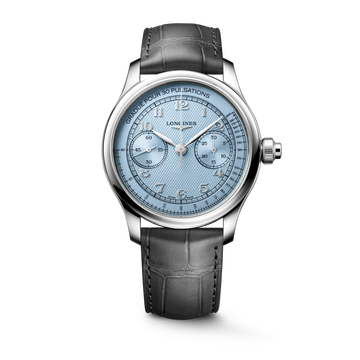 Longines Master Men Frosted Blue Dial Chronograph MonoPusher Alligator leather Watch L29604932