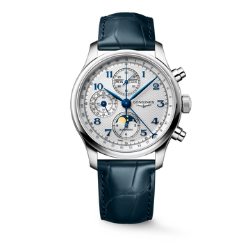 Longines Master Moonphase Men Automatic Silver Dial Chronograph Alligator Leather Watch L29624732