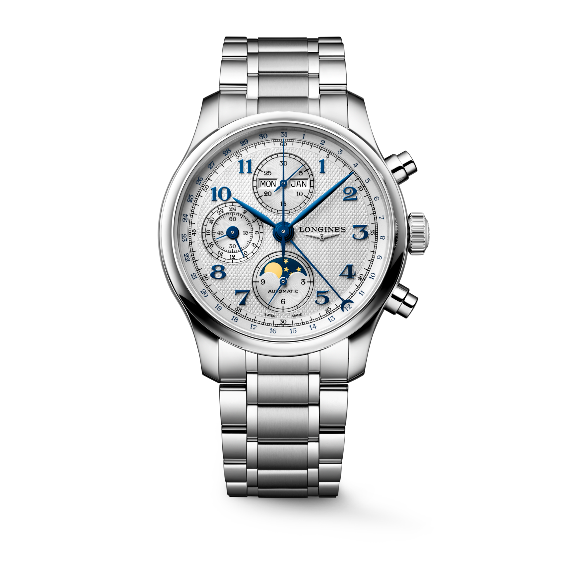 Longines Master Moonphase Men Automatic Silver Dial Chronograph Stainless Steel Watch L29624736
