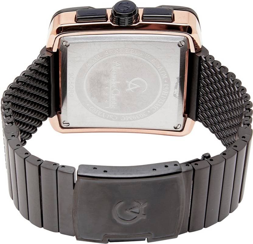 Alexandre Christie Mens 44 mm Chronograph Black Dial Metal Analogue Watch - 3039MCBBRBA - Kamal Watch Company
