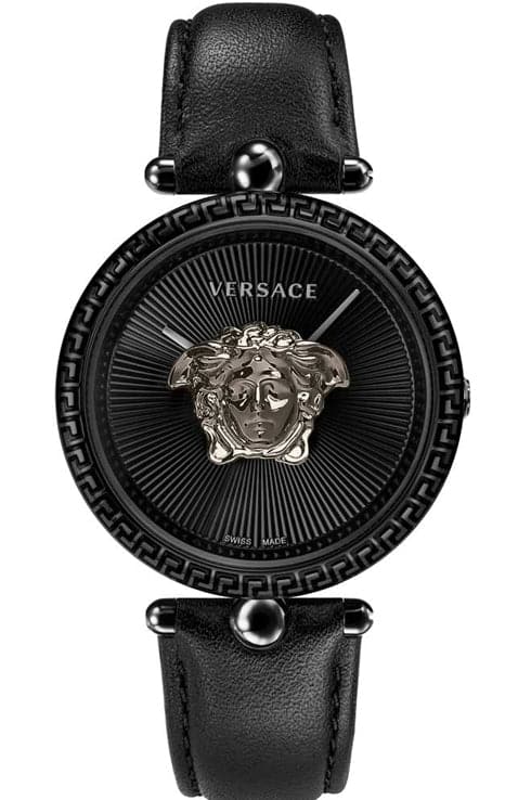 versace pallazo empire black leather strap vco050017 - Kamal Watch Company