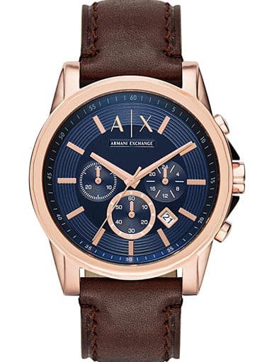 Armani Exchange Outerbanks Chronograph Blue Dial Brown Leather Men's Watch - Kamal Watch Company