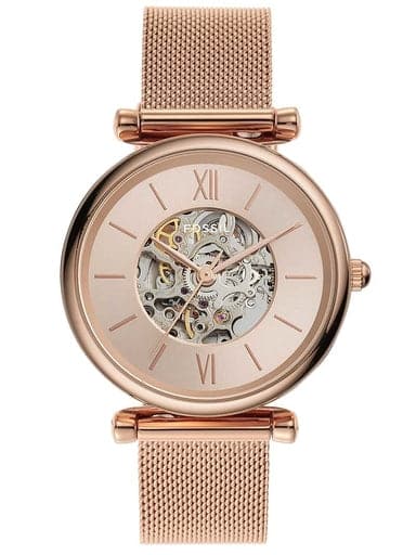 Fossil Carlie Automatic Rose Gold-Tone Stainless Steel Mesh Watch - Kamal Watch Company