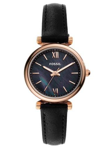 Fossil Carlie Mini Three-Hand Black Leather Watch - Kamal Watch Company